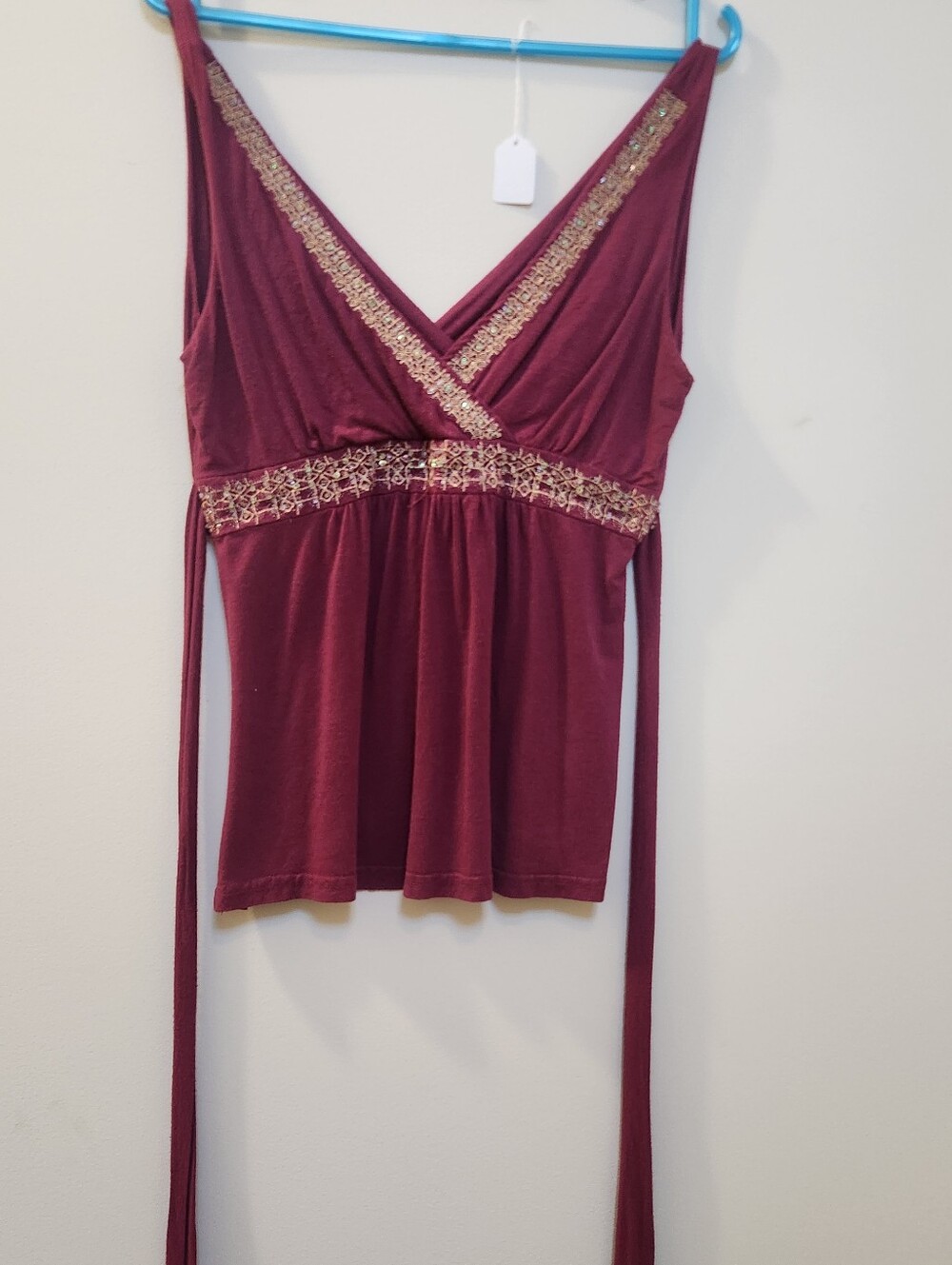 Embellished Burgundy V-Neck Camisole Top